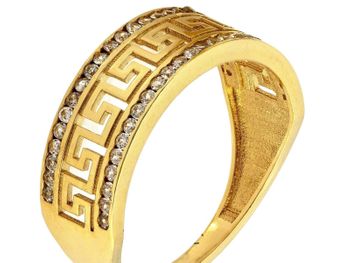 Złoty pierścionek damski wysadzany cyrkoniami z ażurowym greckim wzorem. Elegancka biżuteria z kolekcji Eternity – idealny prezent dla kobiety.3.jpg